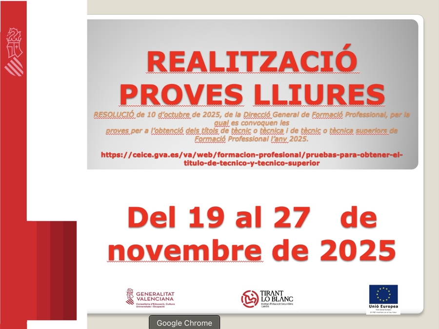 PROVES LLIURES PER A L’OBTENCIÓ DEL TÍTOL DE TÈCNIC I TÈCNIC SUPERIOR DE FP
